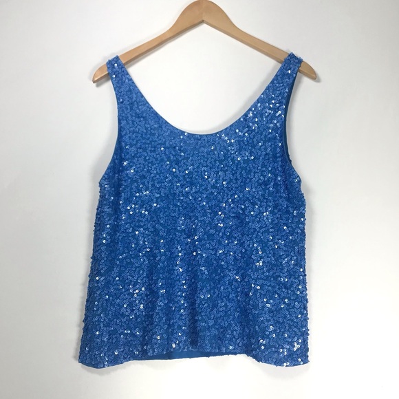 Alice & Olivia Blue Sequin Tank Top Lined All Seasons Classy GUC Medium - Picture 1 of 12